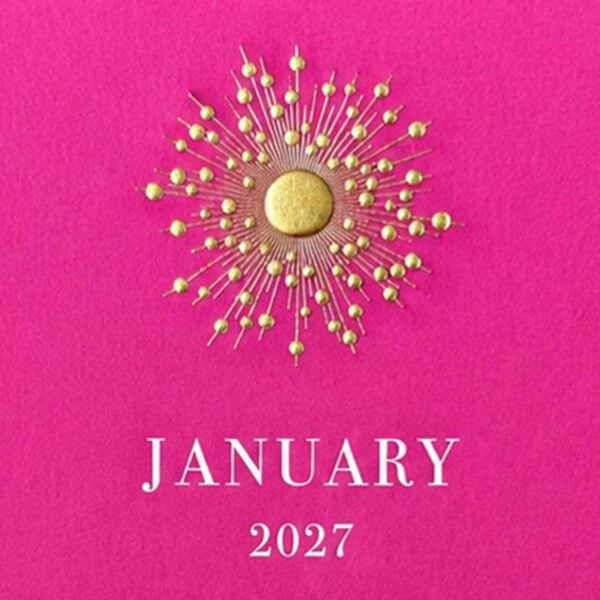 The Printery 2027 Calendar - Hot Pink, white text with starburst engraved in gold | Kneen & Co