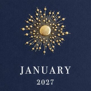 The Printery 2027 Calendar - Navy, white text with starburst engraved in gold | Kneen & Co
