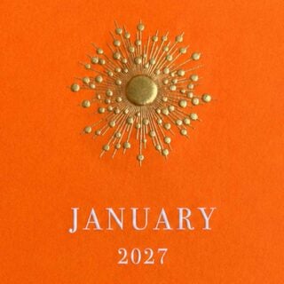 The Printery 2027 Calendar - Orange, white text with starburst engraved in gold | Kneen & Co