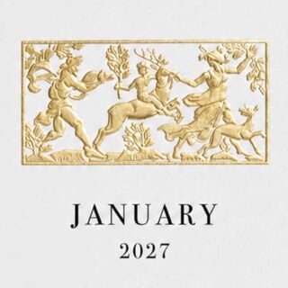 The Printery 2027 Calendar - White, black text with twelve motifs engraved in gold | Kneen & Co
