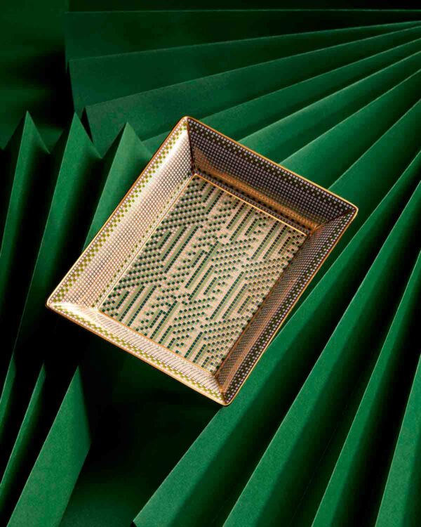 Bernardaud Augusta Valet Tray set on green background | Kneen & Co