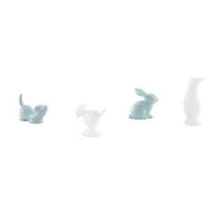 Ginori 1735 Fortunae Porcelain Animal Miniatures, Set of 4, dog, chick, rabbit, and penguin in white and celadon | Kneen & Co