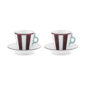Ginori 1735 Fortunae Porcelain Espresso Set for Two, mocha striped cups with celadon handles and gold-bordered saucers | Kneen & Co