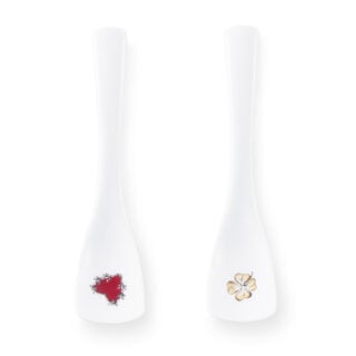 Ginori 1735 Fortunae Porcelain Spoons, Set of 2, white porcelain with red ladybird and gold four-leaf clover | Kneen & Co