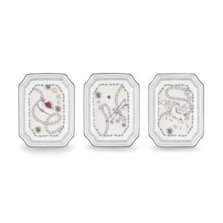 Ginori 1735 Fortunae Porcelain Small Catch-All Trays, Set of 3, heart locket, dragonfly, and winged horse illustrations on ivory | Kneen & Co