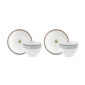 Ginori 1735 Fortunae Porcelain Espresso Set for Two, mocha striped cups with celadon handles and gold-bordered saucers | Kneen & Co