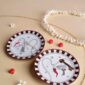 Ginori 1735 Fortunae Venezia Porcelain Mini Plates, Set of 2, gold key and red horn motifs with striped mocha rim | Kneen & Co
