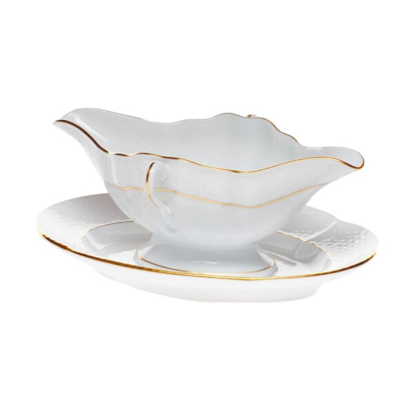 Herend Golden Edge Gravy Boat with Fixed Stand | Kneen & Co