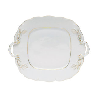 Herend Golden Edge Square Cake Plate with Handles | Kneen & Co